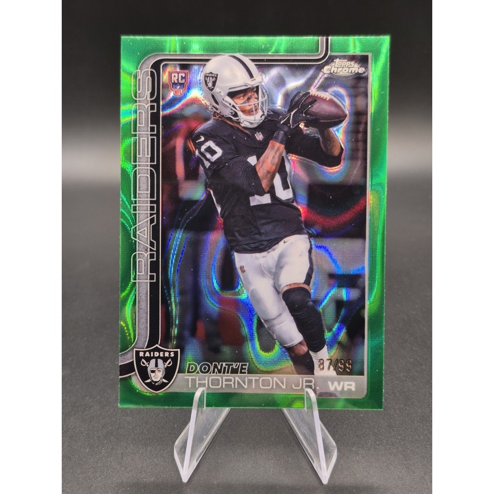 2025 Topps Chrome Dont'e Thornton Jr. #385 Green Refractor /99 (RC) Raiders